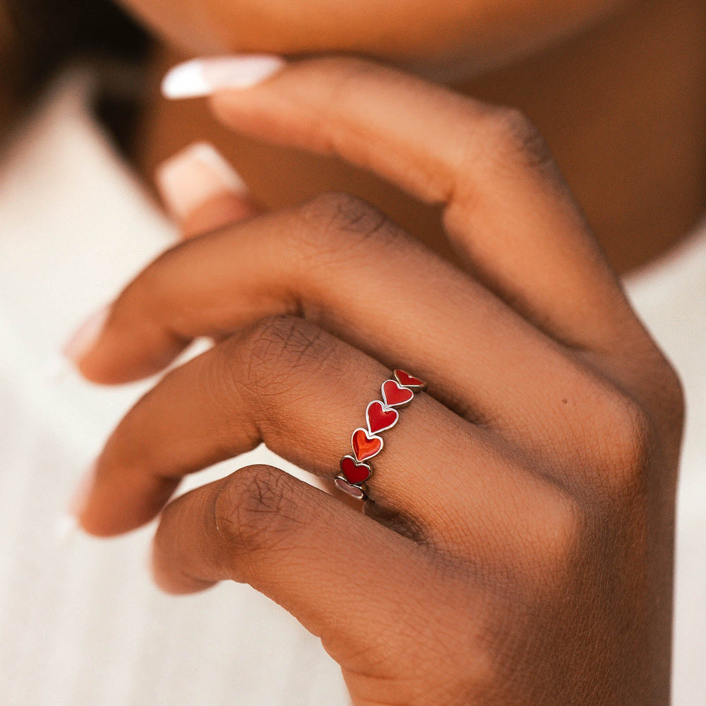 Love Hearts Enamel Band Ring - Silver - ManGo Surfing