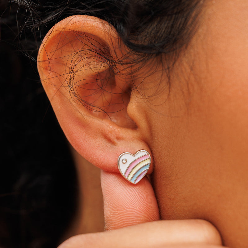 Pastel Vintage Heart Stud Earrings / Silver - ManGo Surfing