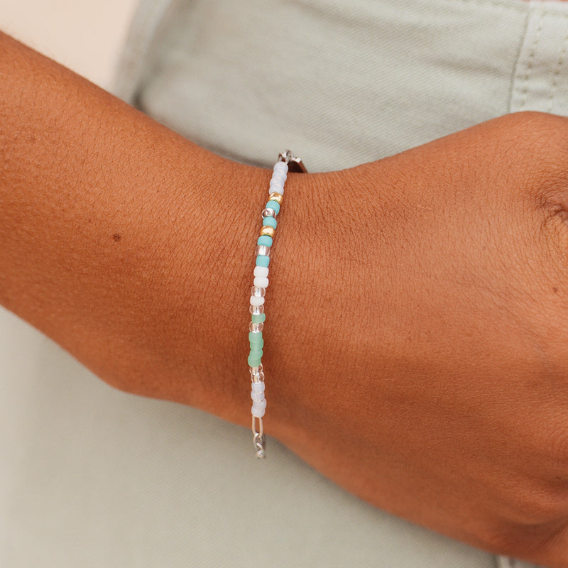 Seabright Stretch Bead and Chain Bracelet / Silver - ManGo Surfing